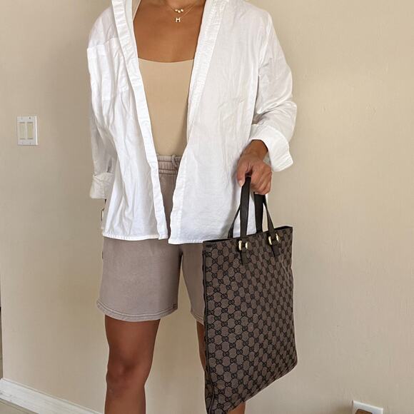 GUCCI GG Supreme Dark Brown Canvas and Leather Tote - Picture 15 of 16